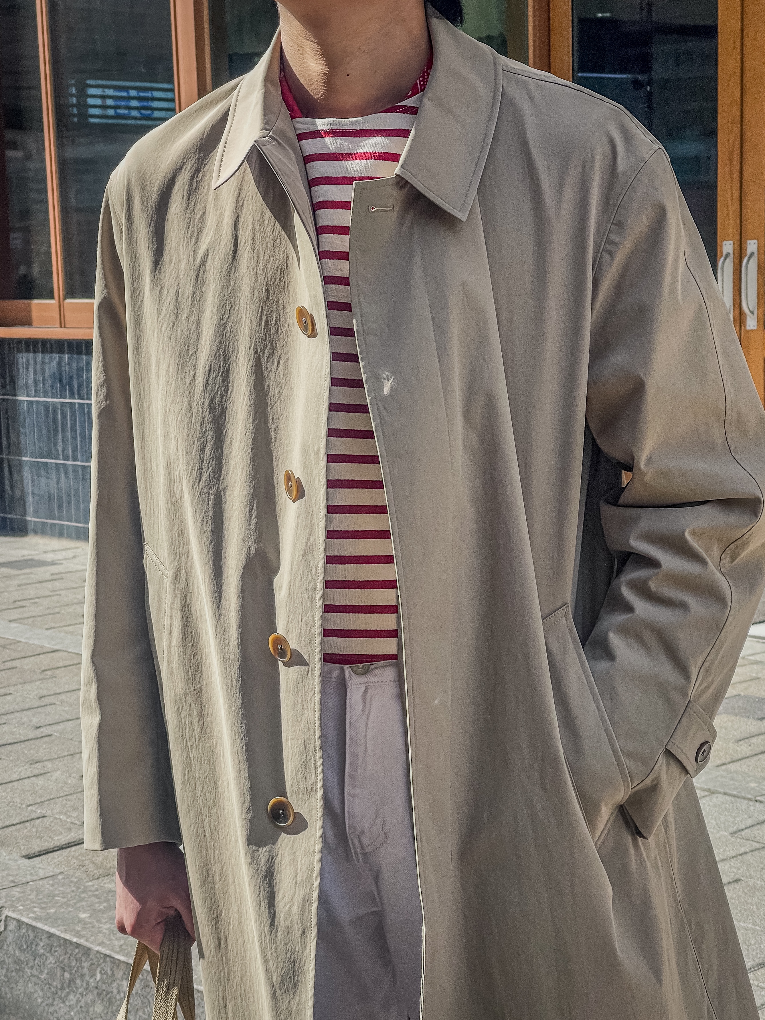 Saint James Minquiers Modern Striped Sailor Long Sleeve T-Shirt Ecru Persan, Hamilton Khaki Field Mechanical 38mm Nato Strap Green White 착용 스타일 - 2