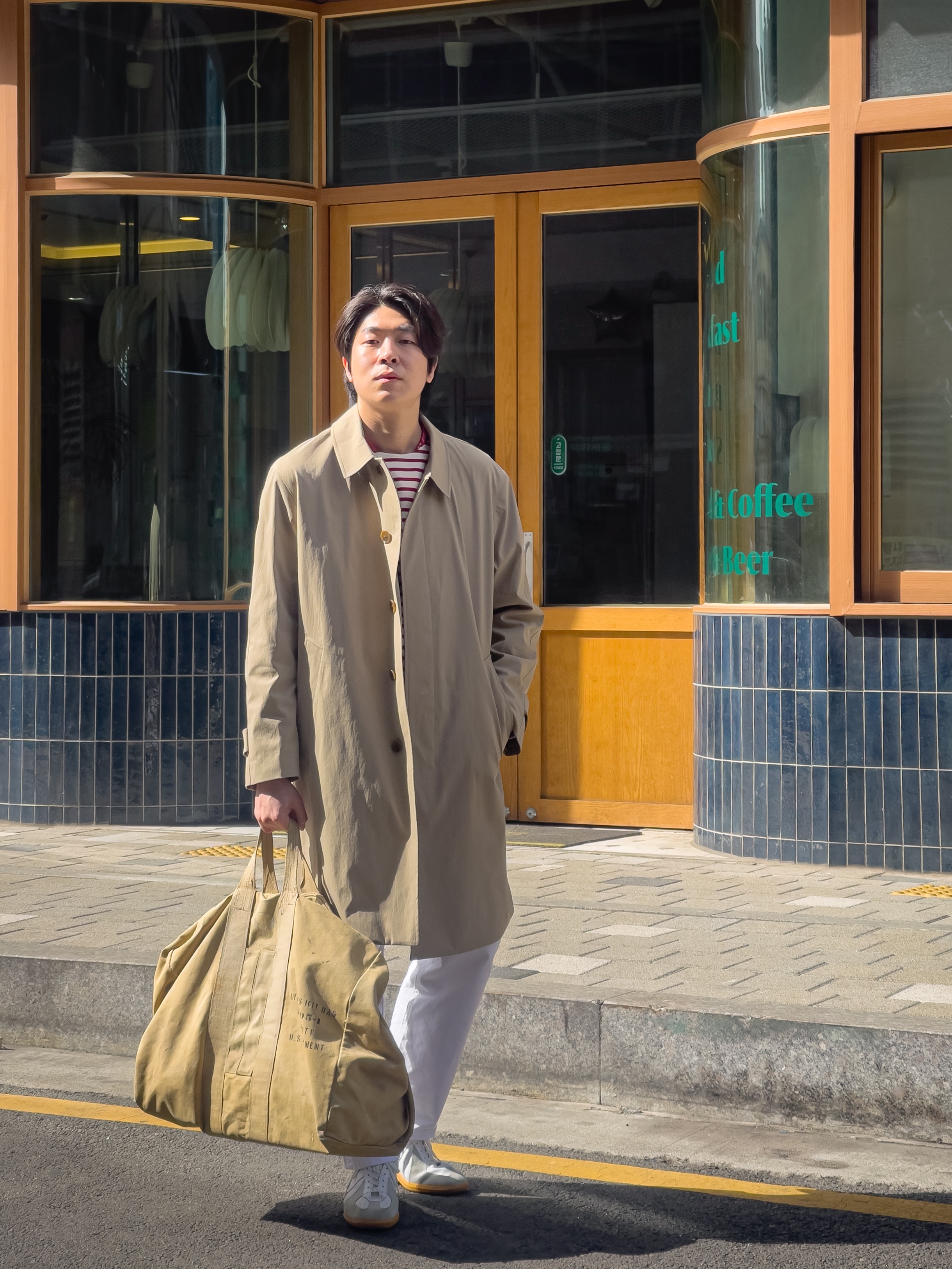 Saint James Minquiers Modern Striped Sailor Long Sleeve T-Shirt Ecru Persan, Hamilton Khaki Field Mechanical 38mm Nato Strap Green White 착용 스타일 - 1