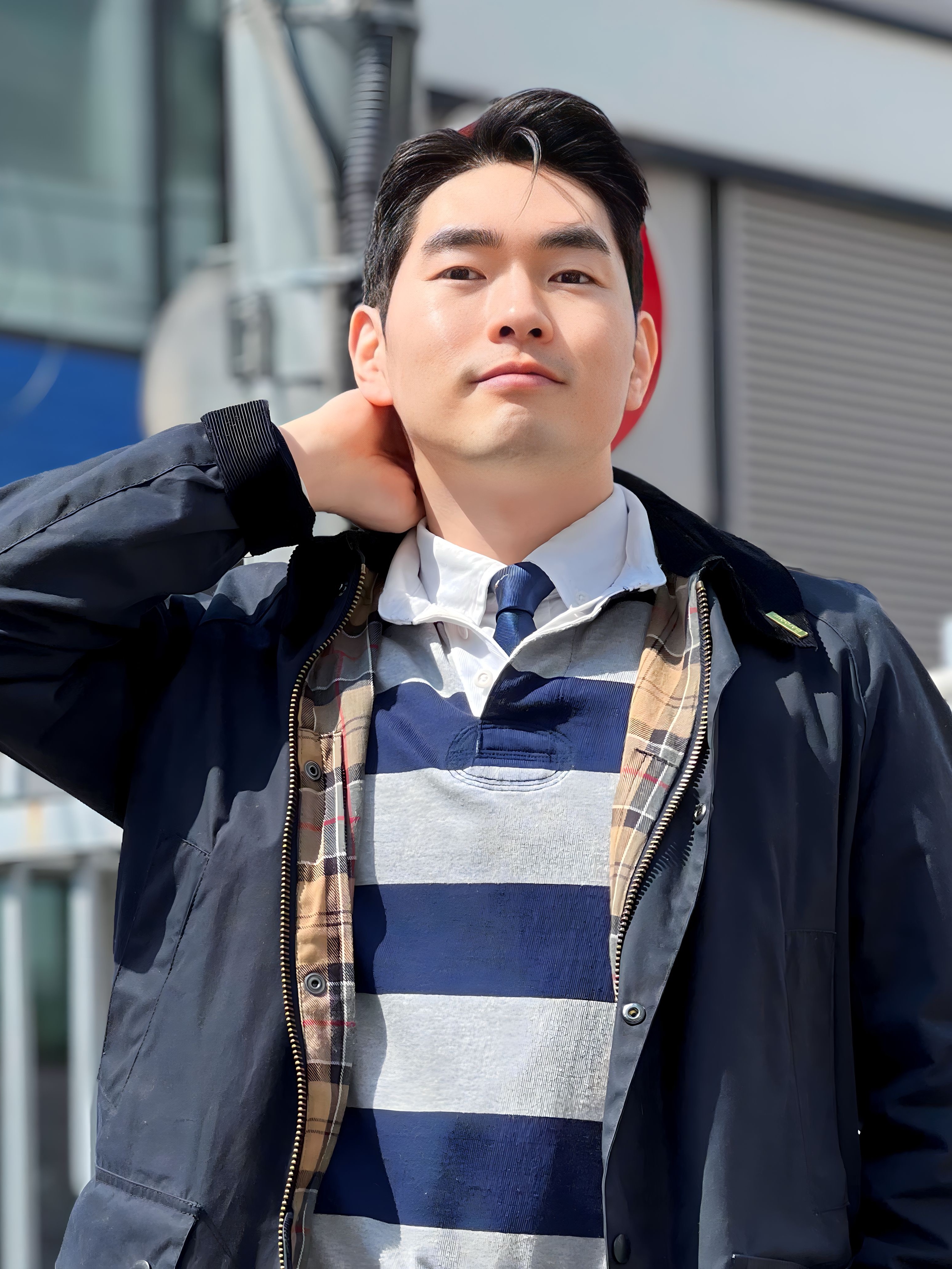 Barbour Ashby Wax Jacket Navy 착용 스타일 - 2