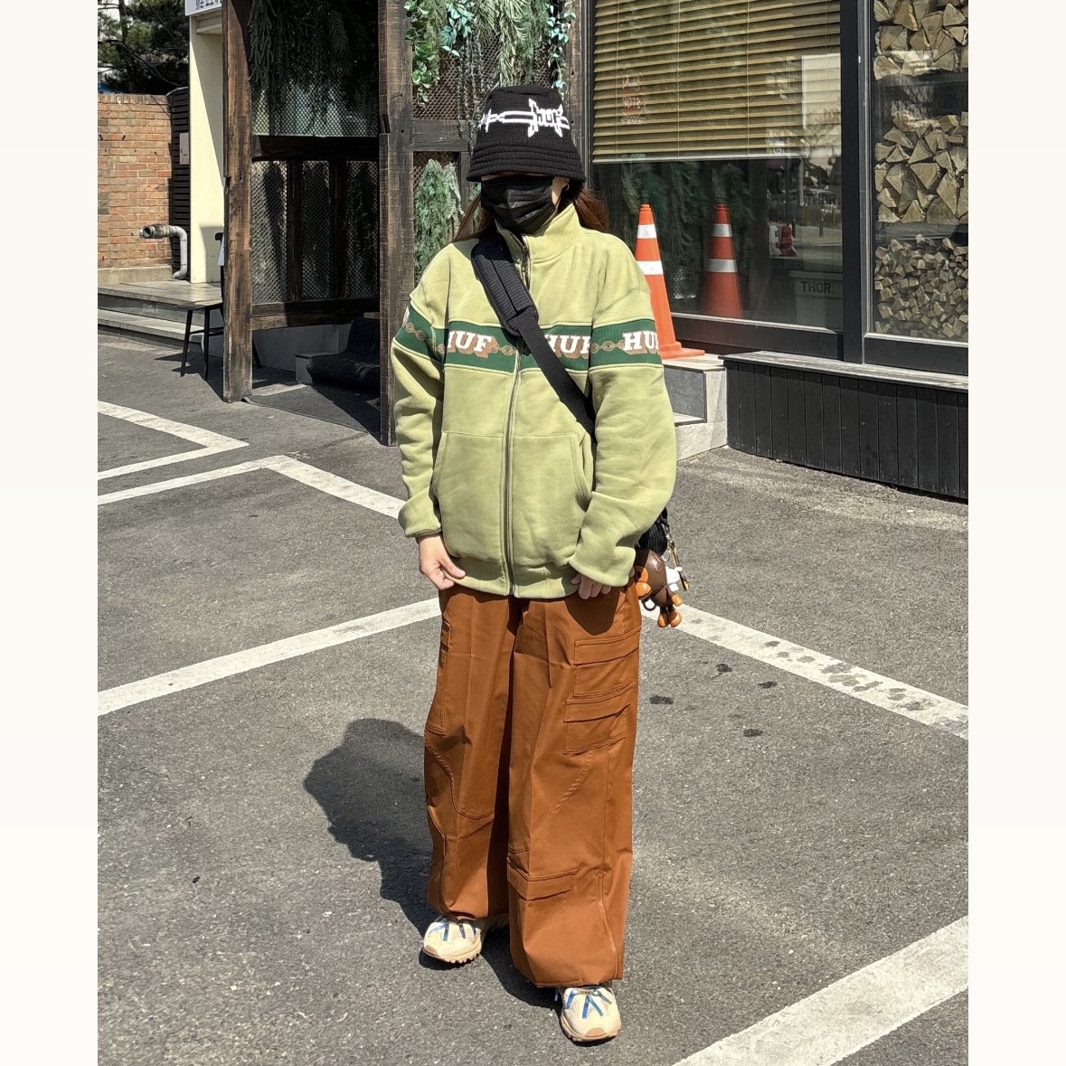Asics x A.P.C. Gel-Sonoma 15-50 Beige, Supreme Mini Duffle Bag Black - 24SS 착용 스타일