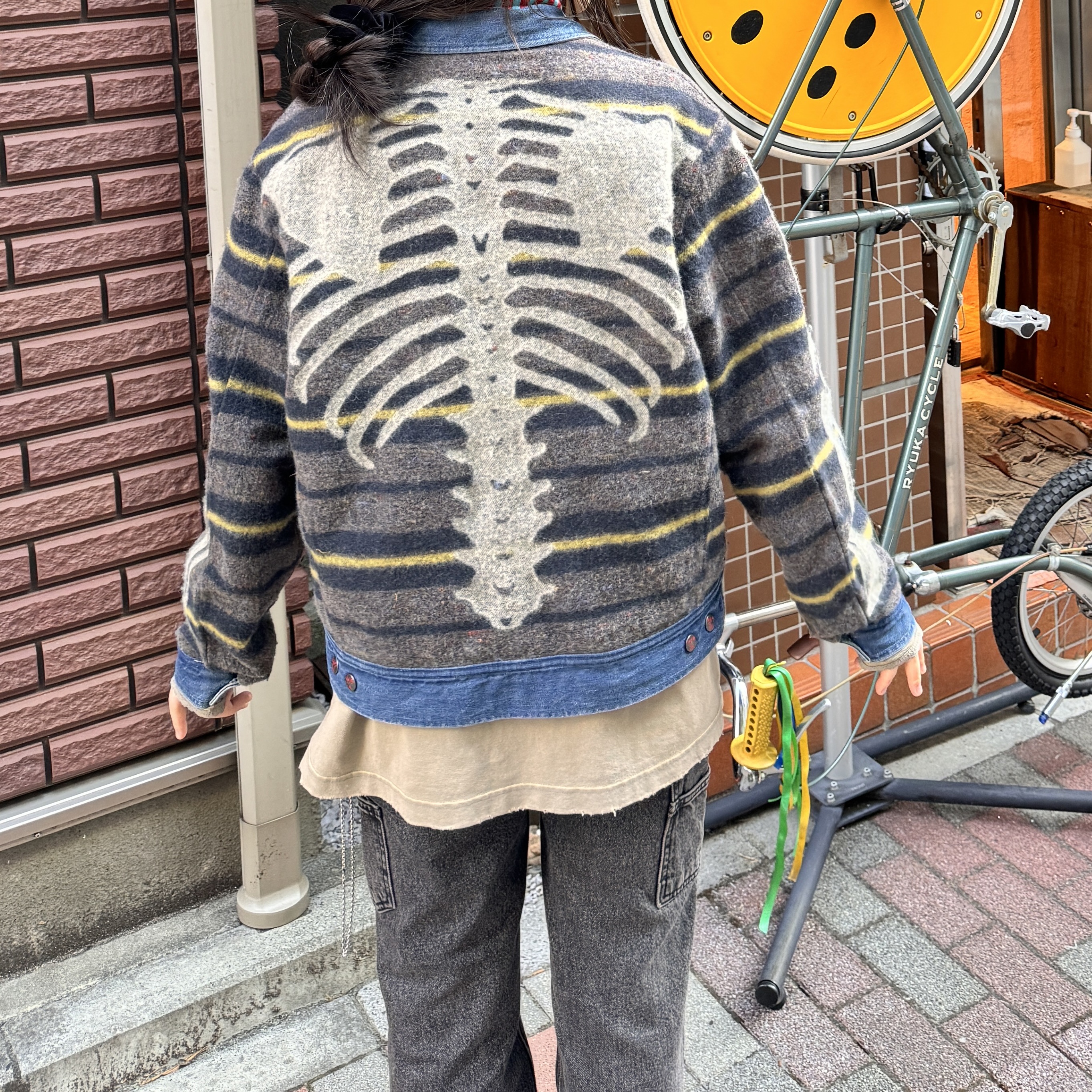 Kapital 11.5 oz. Denim Bone Lining Reversible Zip Up Work Jacket Indigo 착용 스타일 - 2