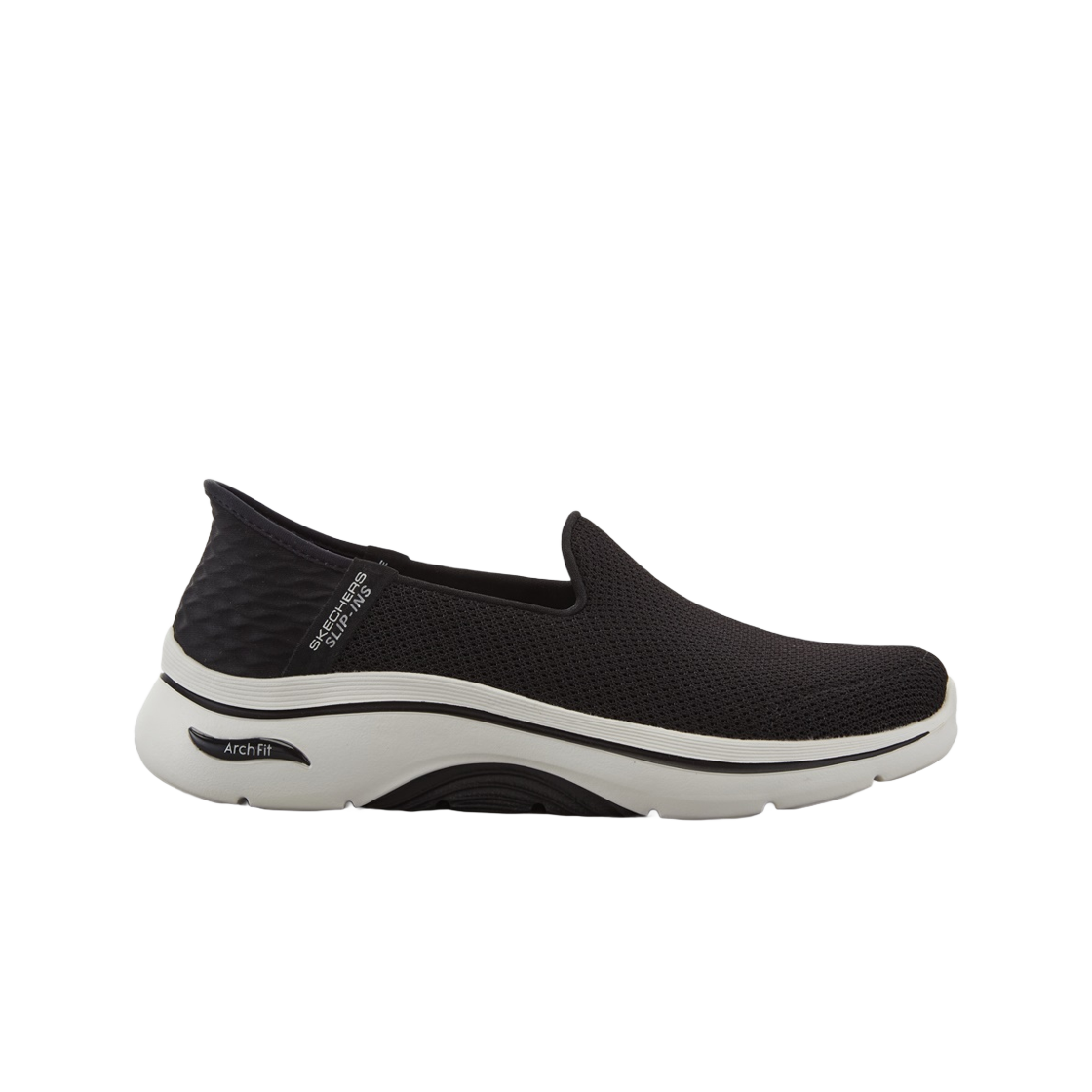 (W) 스케쳐스 고워크 아치핏 2.0 슬립인스 블랙 화이트 - 레귤러((W) Skechers Go Walk Arch Fit 2.0 Slip Ins Black White - Regular)
