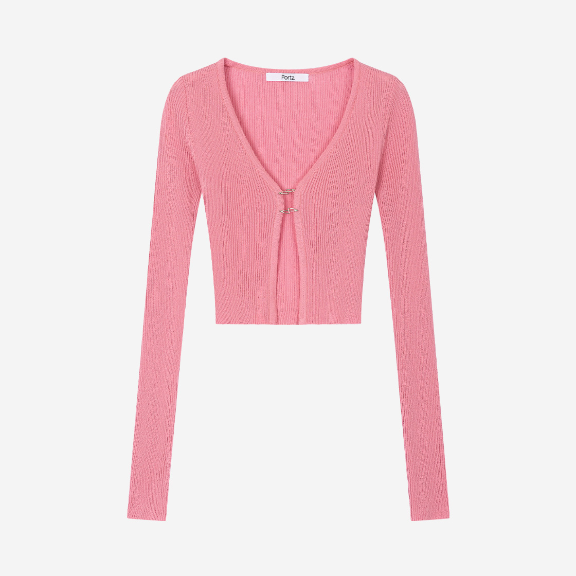 포르타 로고 펜던트 가디건 핑크