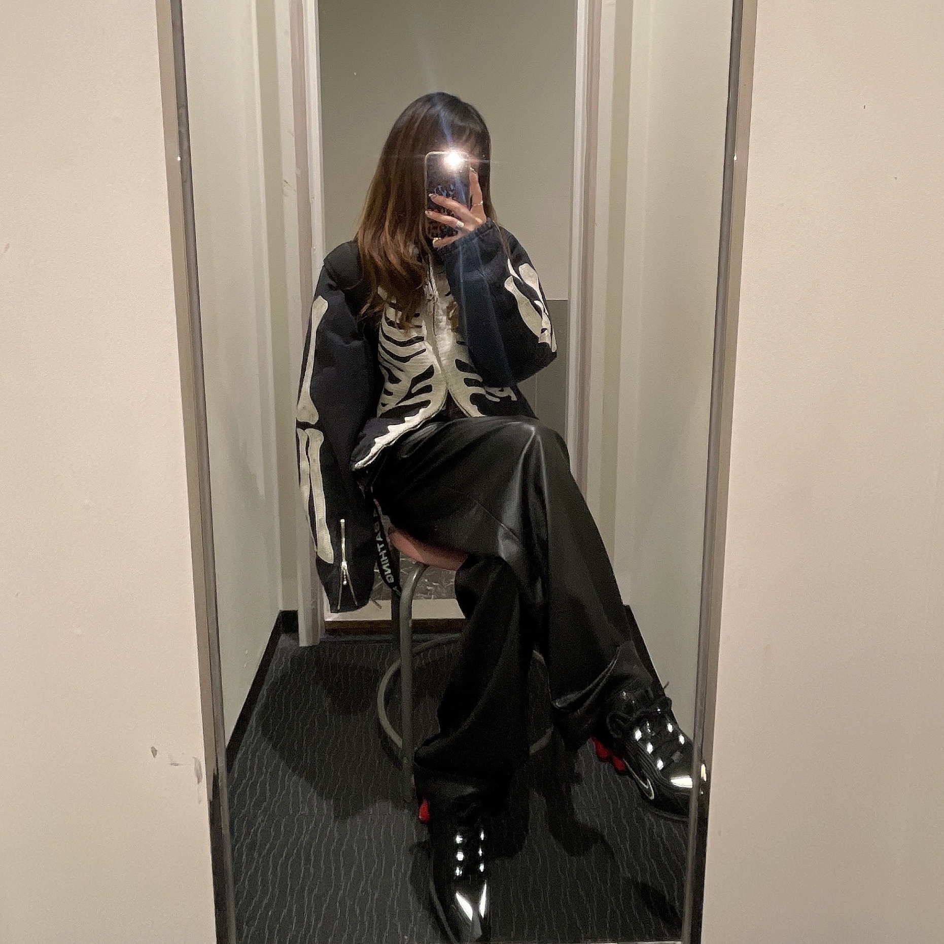 Nike x Martine Rose Shox MR4 Black, Kapital 14 oz. Black X Black Denim Motocross Bone Jacket Black 착용 스타일
