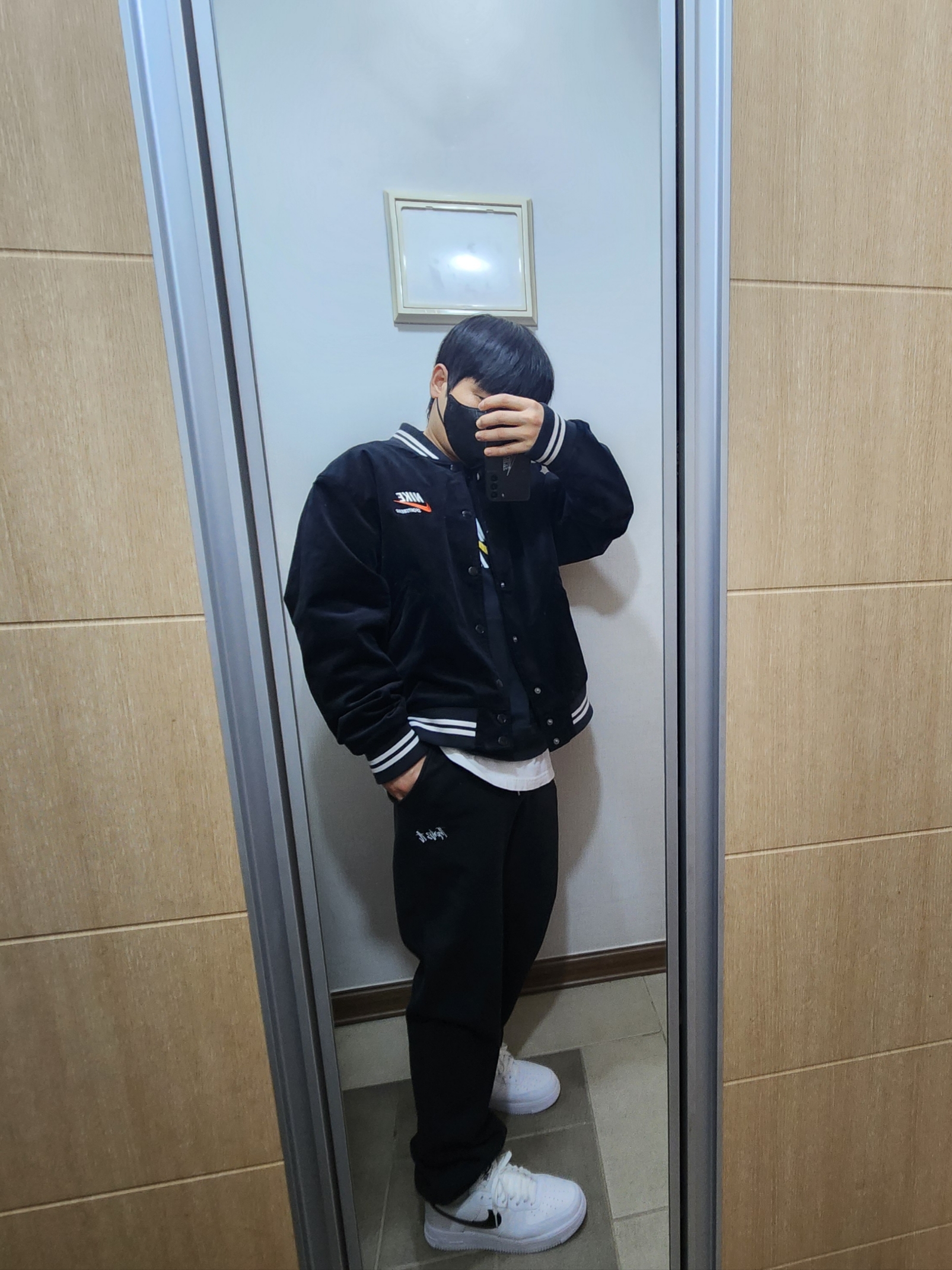 Nike NSW Trend Bomber Jacket Black - Asia, Nike Air Force 1 '07 White Black 착용 스타일 - 2
