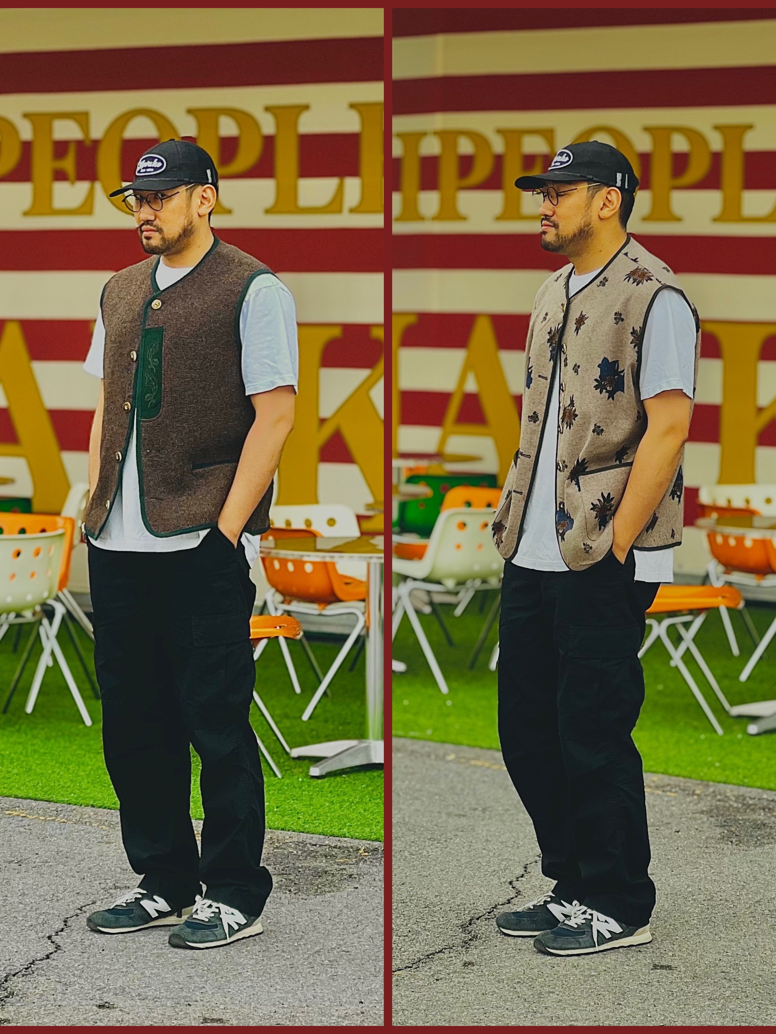 Carhartt WIP Columbia Ripstop Regular Cargo Pants Black, New Balance 574 Heritage Navy 착용 스타일 - 1