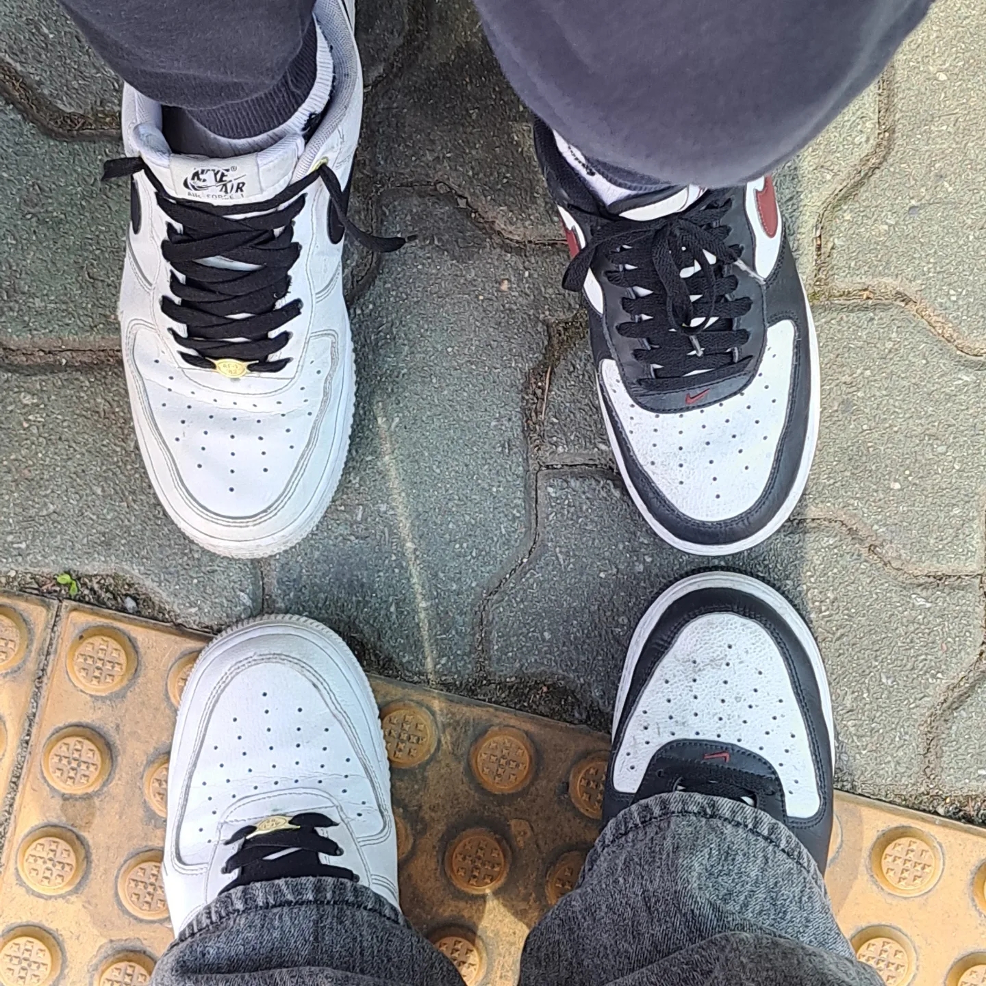Nike Air Force 1 '07 LV8 40th Anniversary Join Forces White Black, Adidas Adimatic Green 착용 스타일 - 1