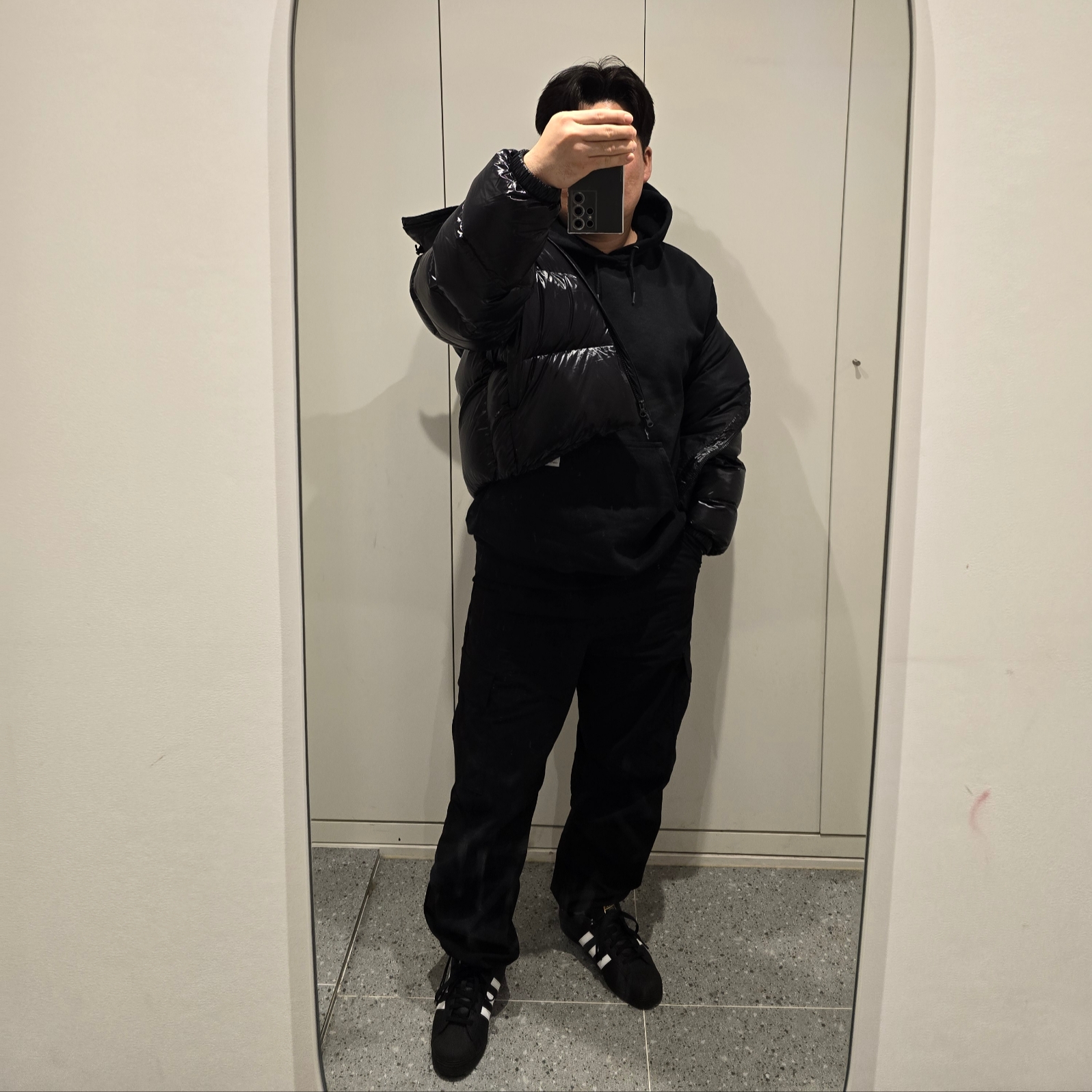 (W) Matin Kim Logo Coating Jumper Black, CDG Logo Coach Jacket Black 착용 스타일 - 5