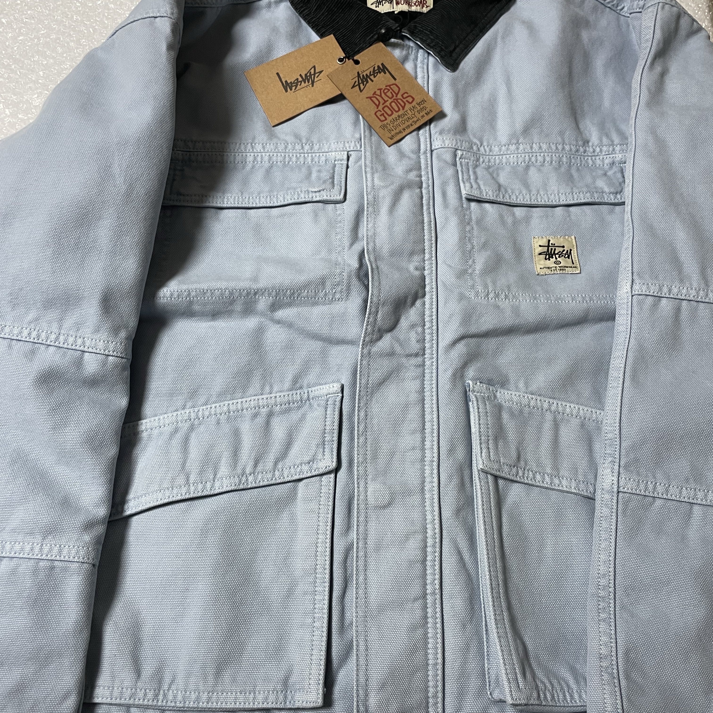 Stussy Washed Canvas Shop Jacket Light Blue 착용 스타일 - 2