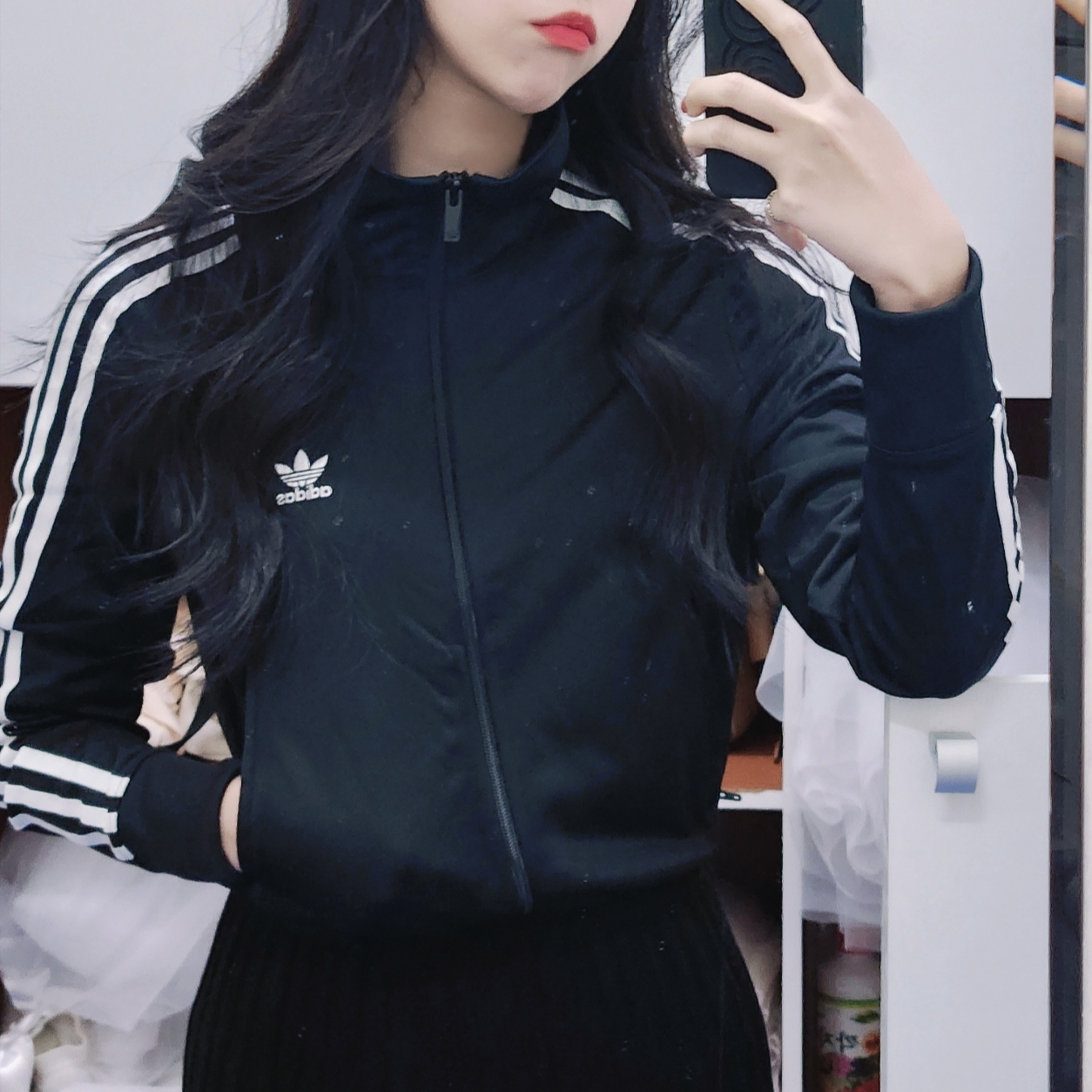 (W) Adidas Adicolor Classic Firebird Track Top Black - KR Sizing 착용 스타일