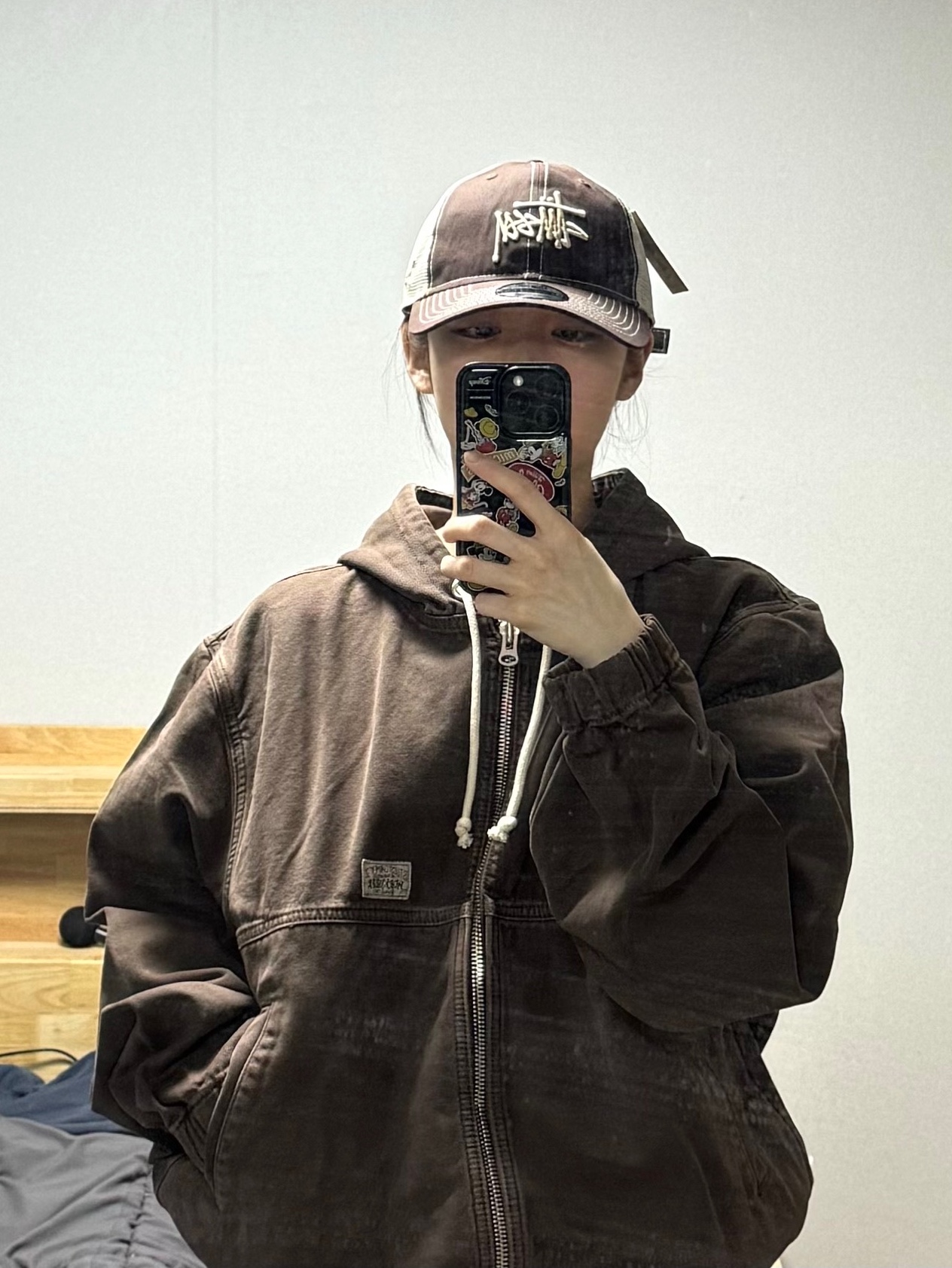 Stussy Unlined Canvas Work Jacket Brown, Stussy New Era 9twenty Basic Trucker Brown 착용 스타일
