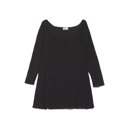 (W) 가니 플리츠 조지테 미니 드레스 블랙