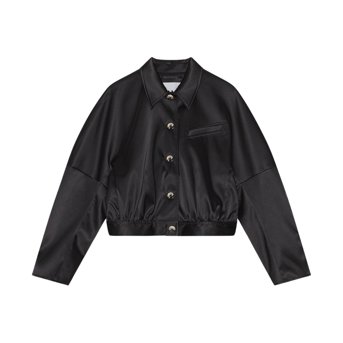 (W) Ganni Double Satin Short Jacket Black 상세 이미지 1