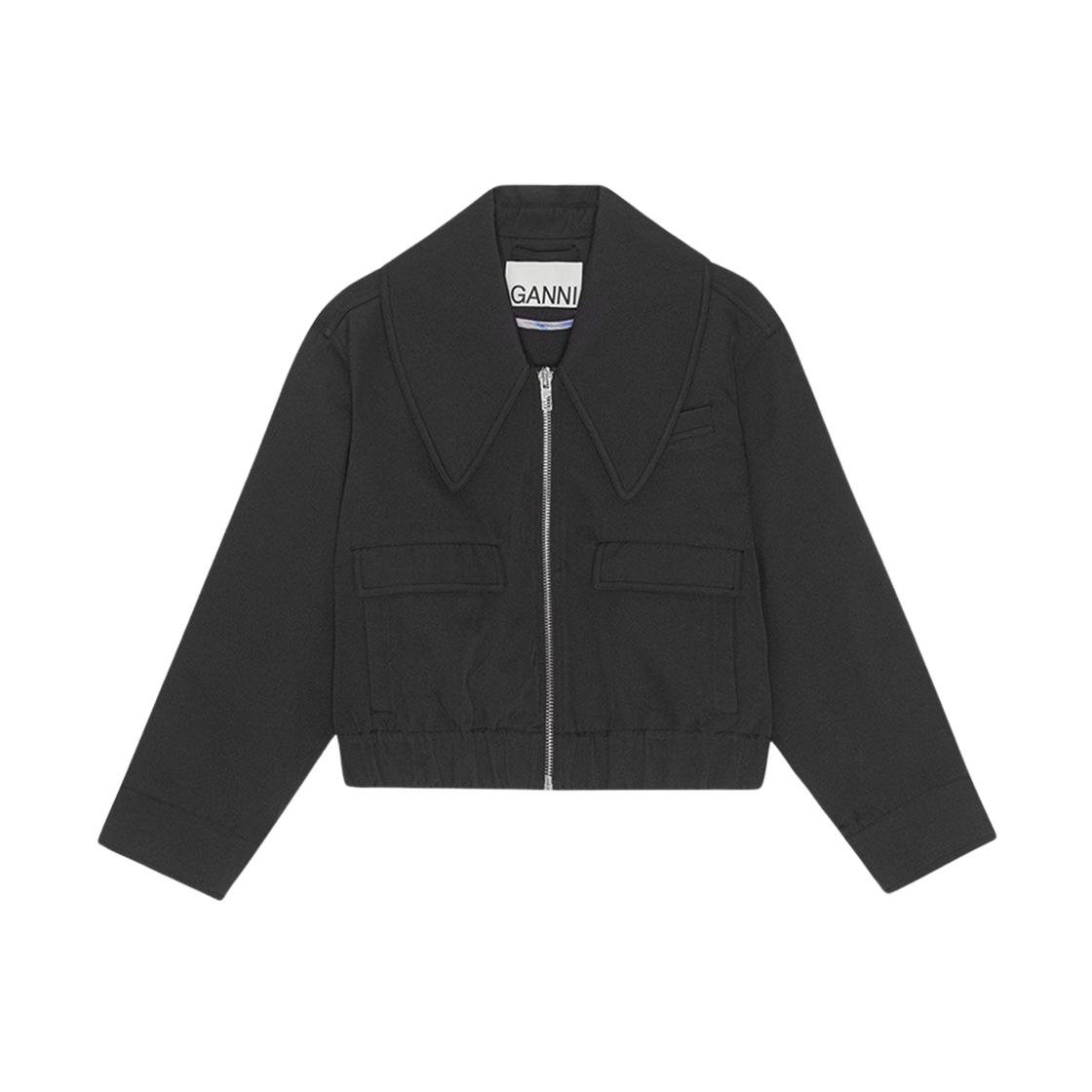 (W) Ganni Heavy Twill Wide Collar Jacket Black 상세 이미지 1