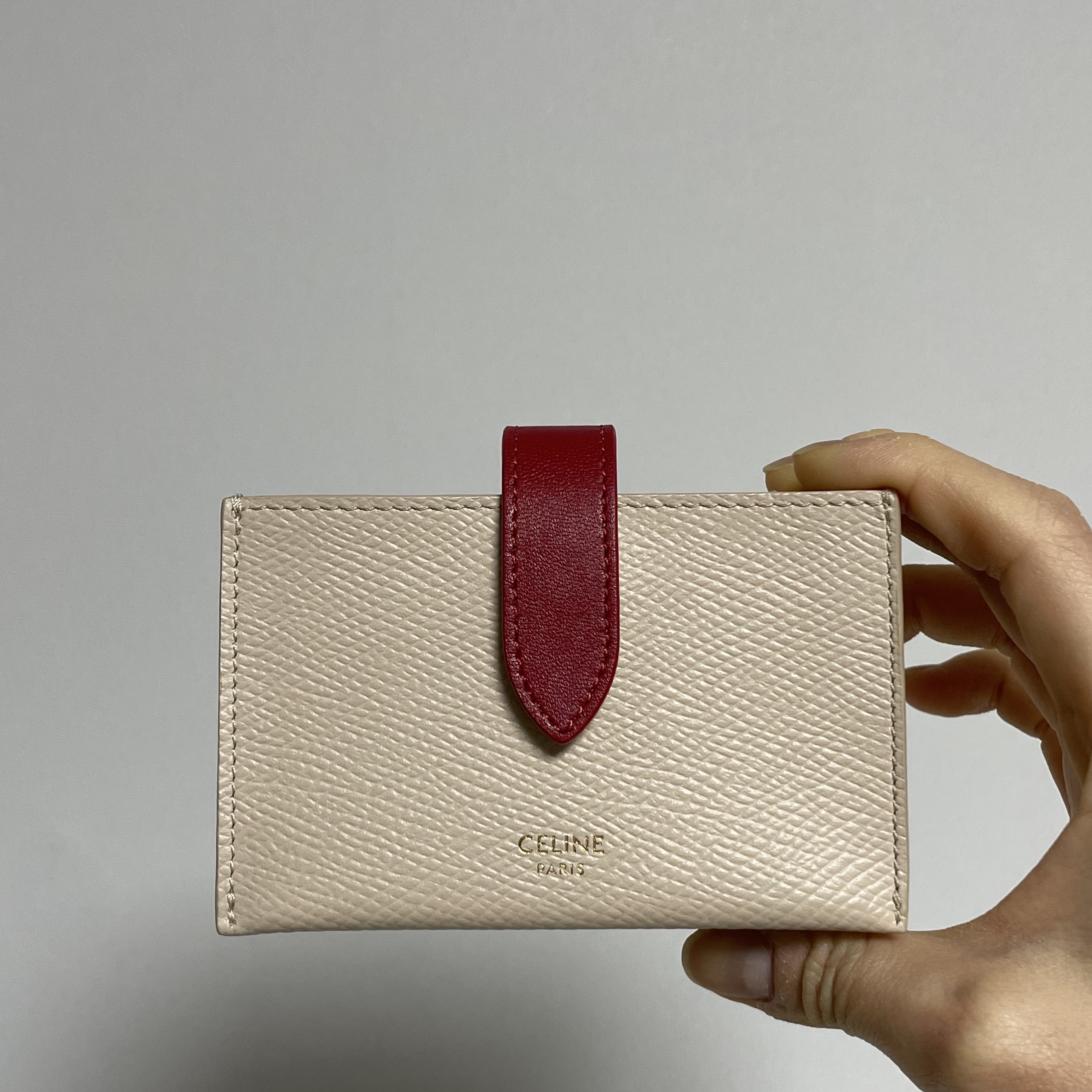 Celine Accordeon Card Holder in Grained Calfskin Medium Grey 착용 스타일 - 2