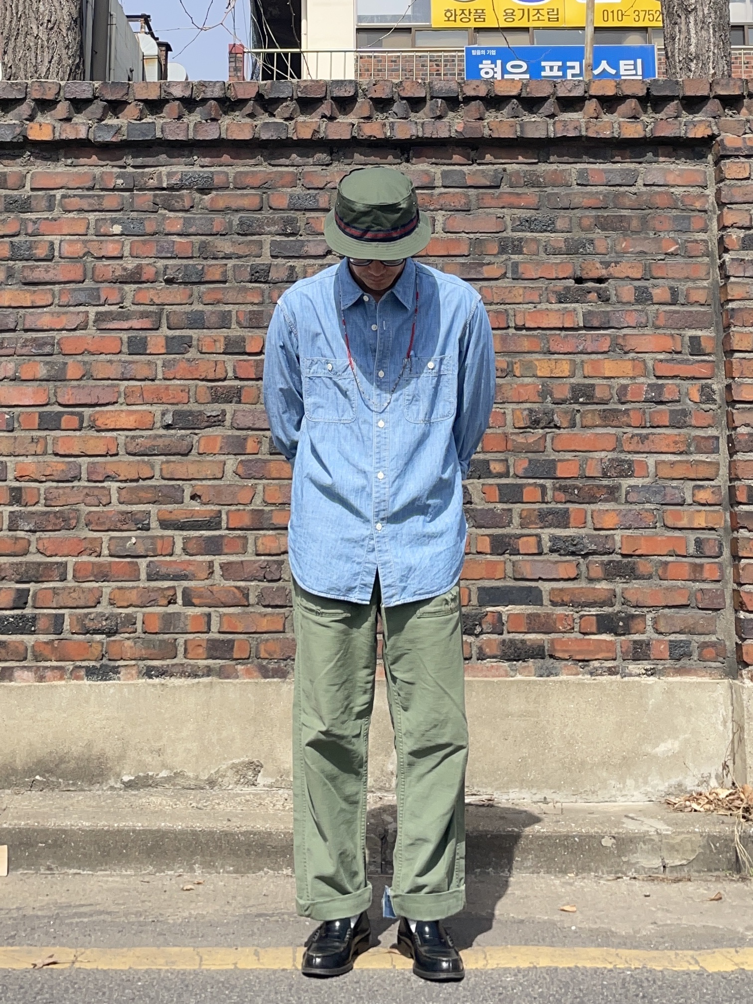 Orslow 5032 US Army Fatigue Pants Green, Haruta Leather Penny Loafer Black 착용 스타일 - 5