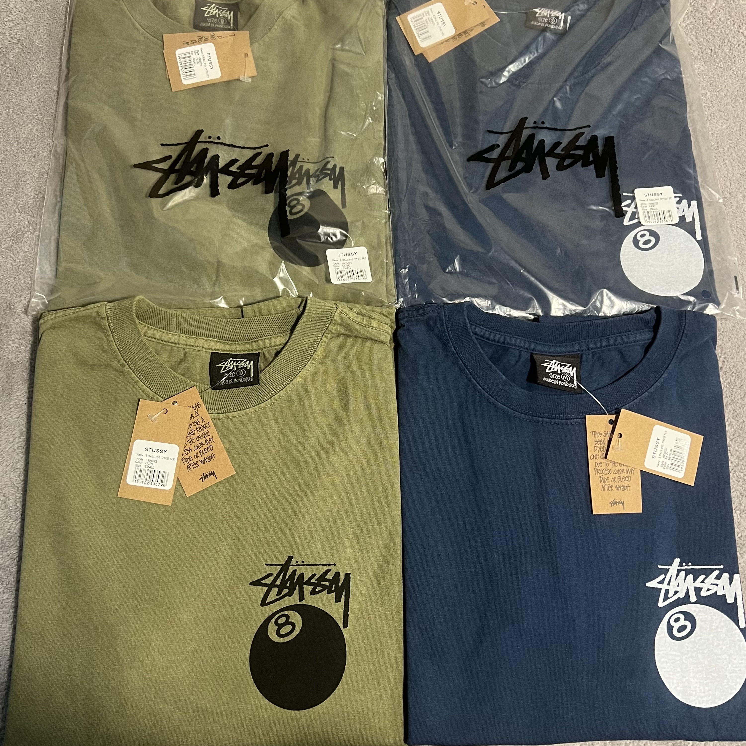 Stussy 8 Ball Pigment Dyed T-Shirt Olive, Stussy 8 Ball Pigment Dyed T-Shirt Navy 착용 스타일