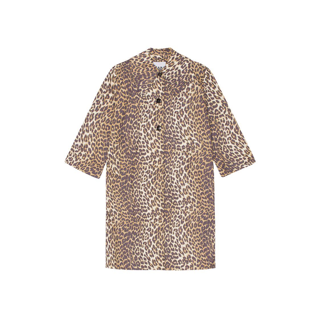 (W) Ganni Leopard Printed Canvas Coat Almond Milk 상세 이미지 1