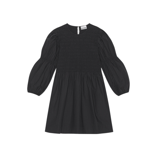 (W) 가니 코튼 포플린 스모크 미니 드레스 블랙