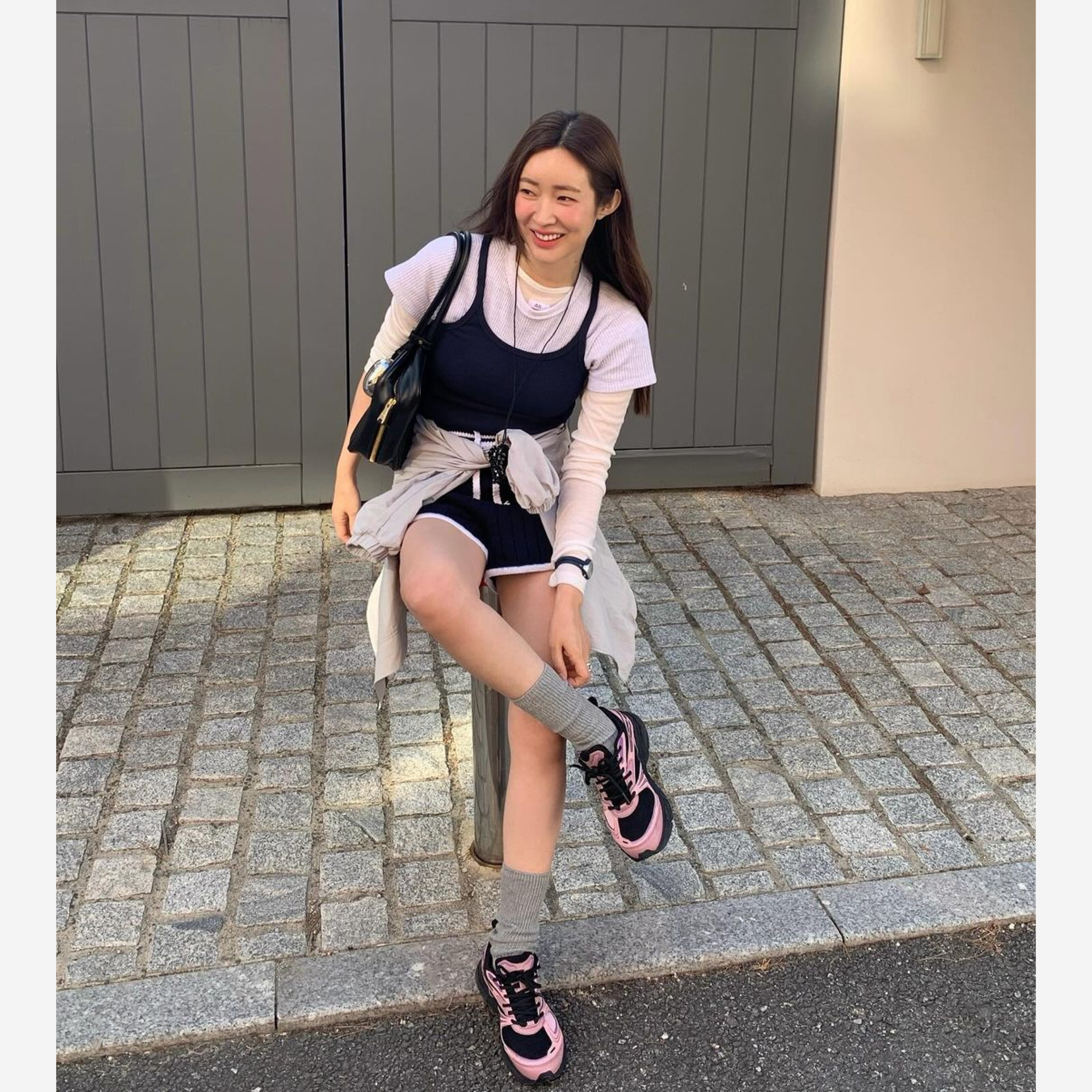 Fila Interun Pink Black 착용 스타일 - 2