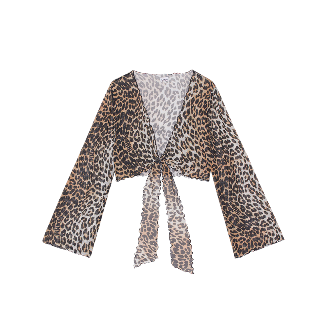 (W) Ganni Mesh Cover Up Wrap Blouse Leopard 상세 이미지 1