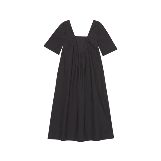 (W) 가니 코튼 포플린 오픈넥 맥시 드레스 블랙