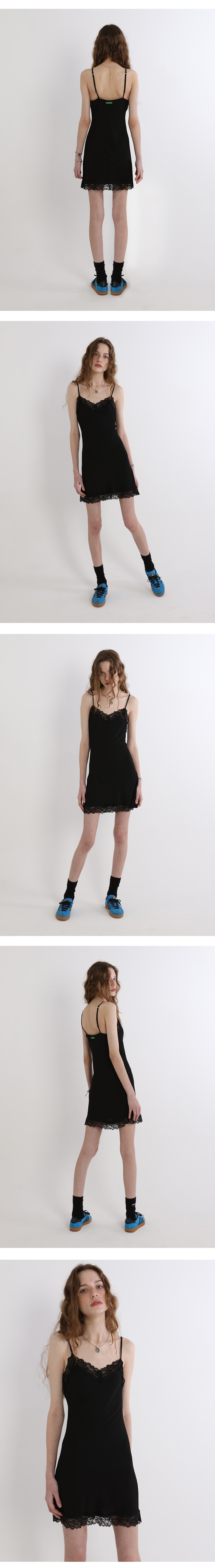 Greenbutter Women Vintage Lace Slip Mini dress Black 상세 이미지 3