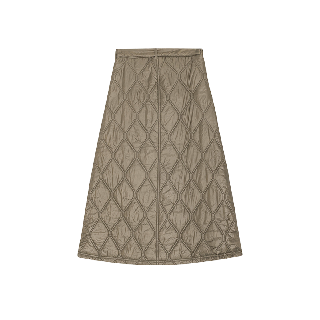 (W) Ganni Shiny Quilt Midi Skirt Fallen Rock 상세 이미지 2