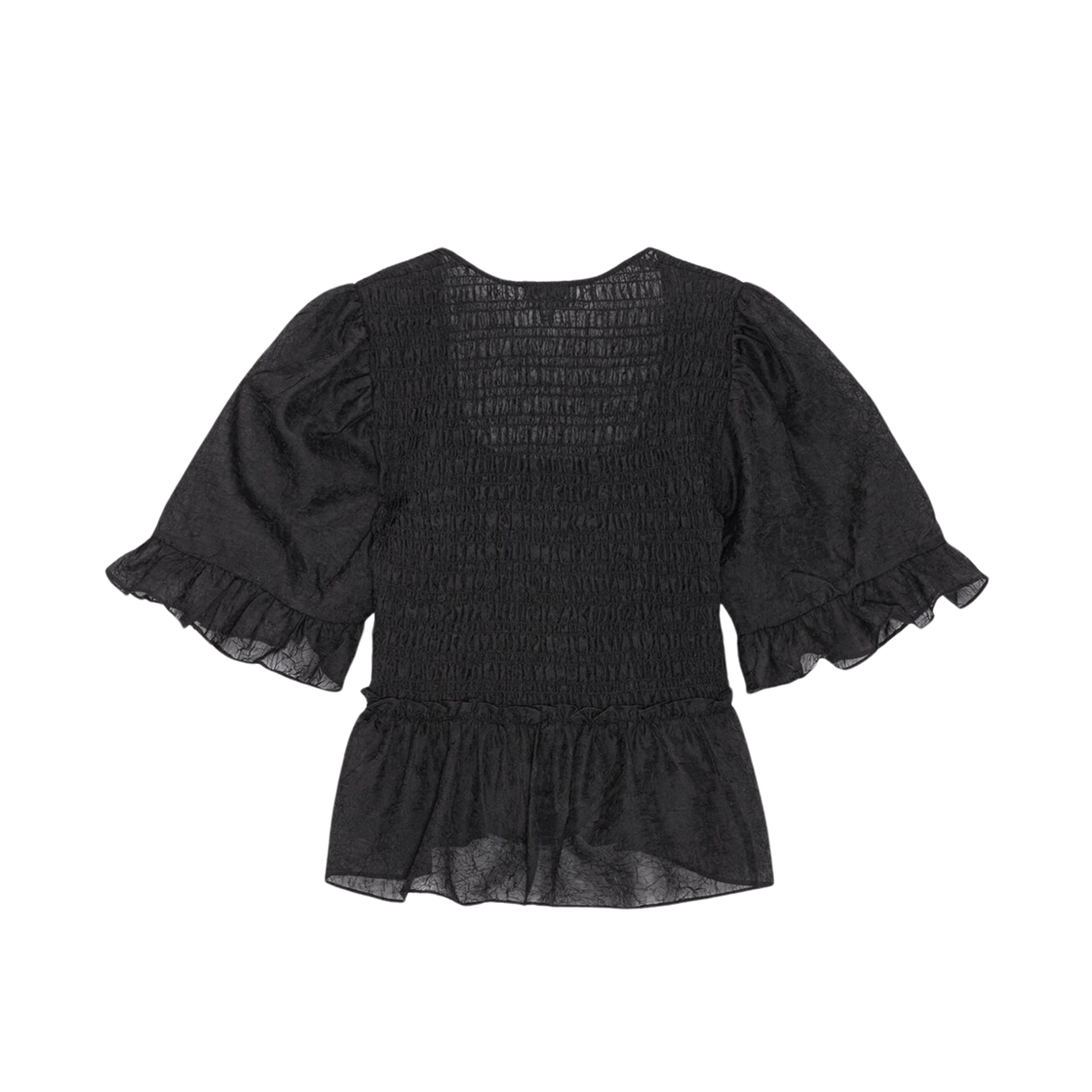 (W) Ganni Crinkled Georgette Smock Blouse Black 상세 이미지 2