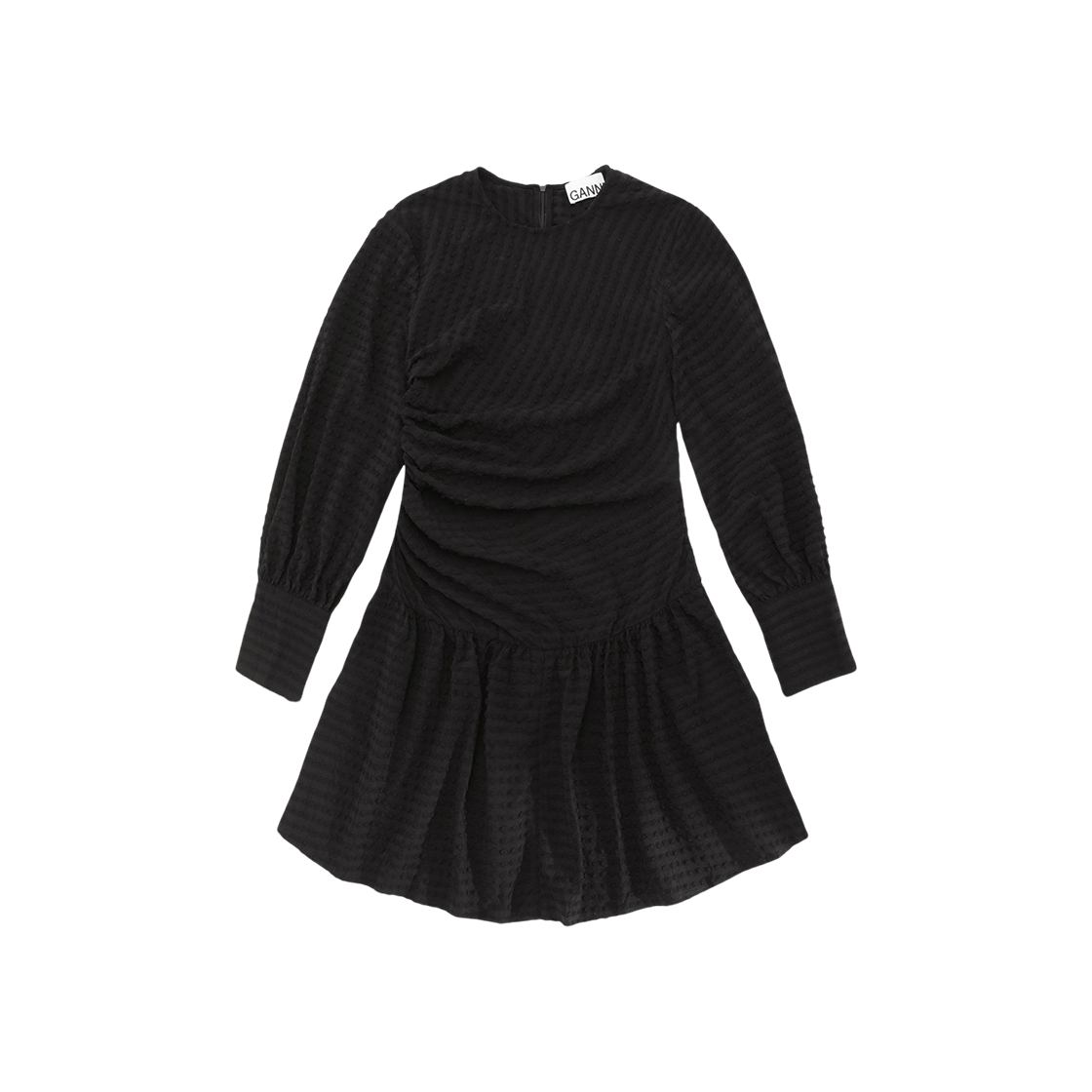 (W) Ganni Seersucker Gathered Mini Dress Black 상세 이미지 1