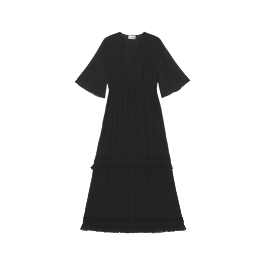 (W) 가니 플리츠 조지테 맥시 드레스 블랙
