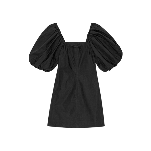 (W) 가니 코튼 포플린 퍼프 슬리브 미니 드레스 블랙
