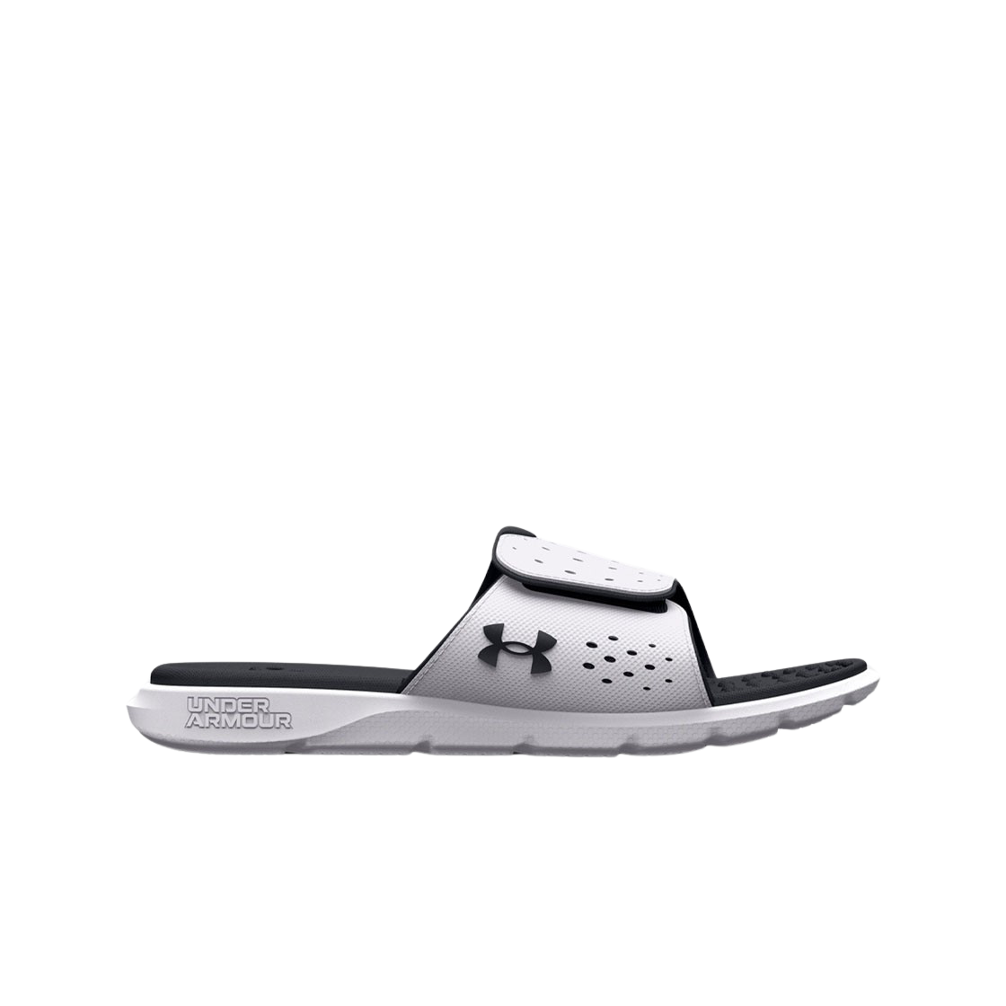 (W) 언더아머 UA 이그나이트 슬라이드 화이트 블랙((W)Under Armour UA Ignite Pro Slides White Black)