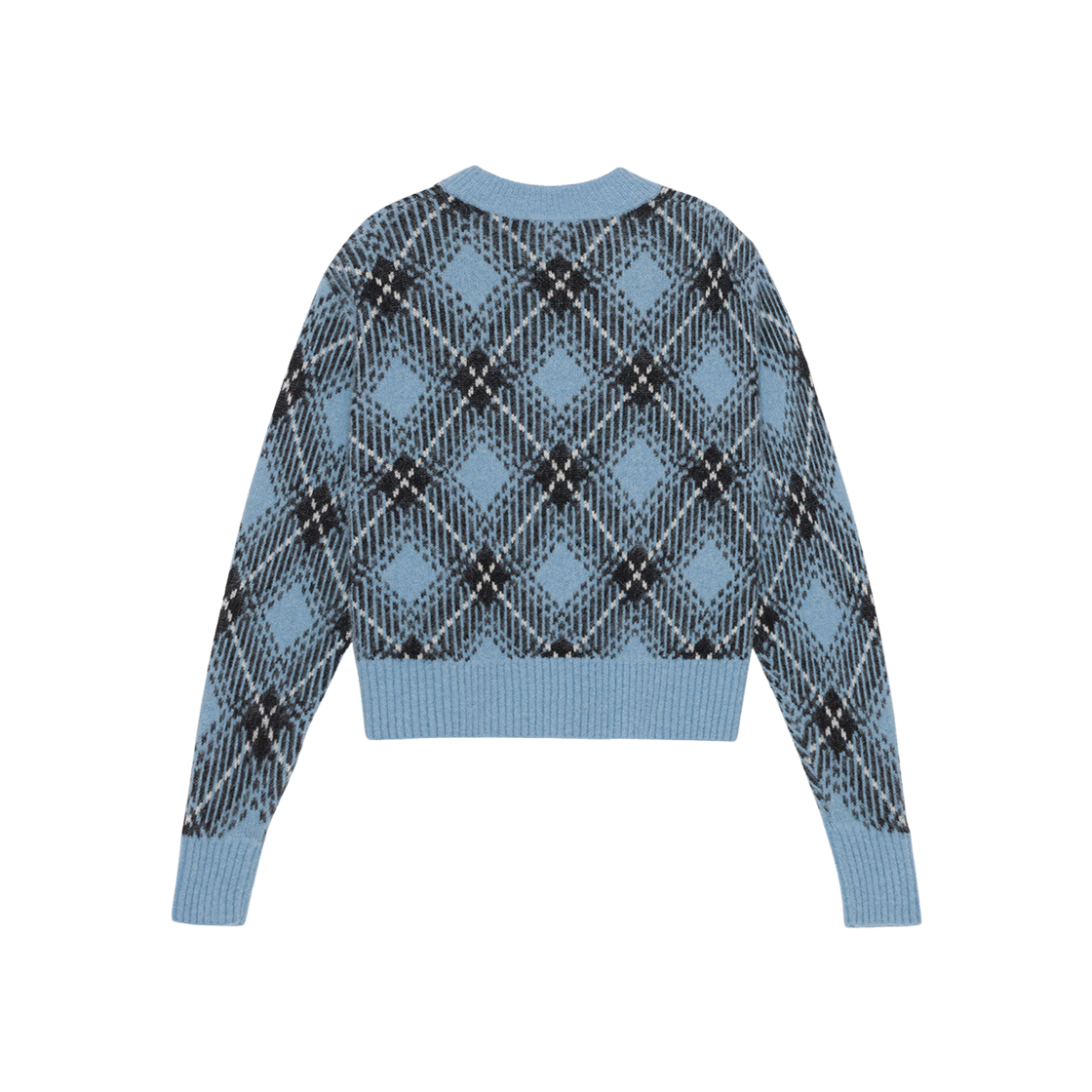 (W) Ganni Checkered Oversized Wool Pullover Silver Lake Blue 상세 이미지 2