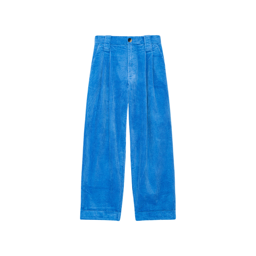 (W) Ganni Corduroy Loose Pleat Trousers Silver Lake Blue