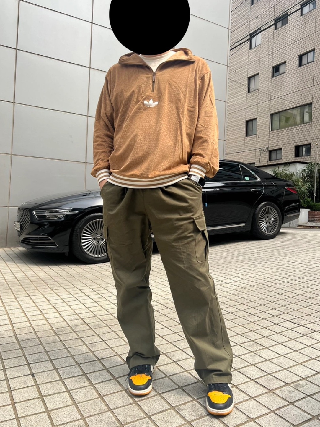 Adidas Adicolor Heritage Now Funnel Velour Half Zip Brown Desert - US Sizing 착용 스타일