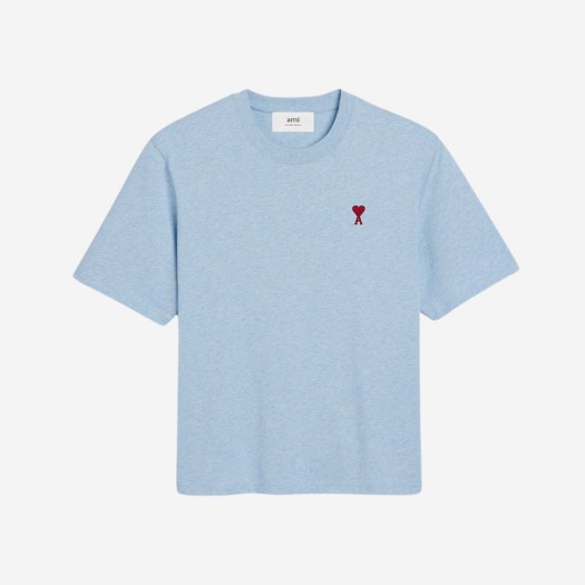 아미 스몰 하트 로고 박시 핏 티셔츠 헤더 캐시미어 블루
