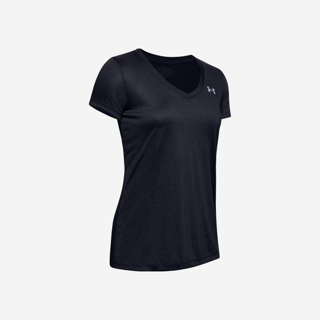 (W) Under Armour UA Tech V-Neck Black Metallic Silver 상세 이미지 1