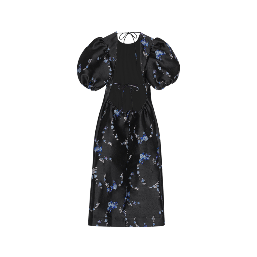 (W) 가니 3D 자카드 오픈 백 미디 드레스 블랙