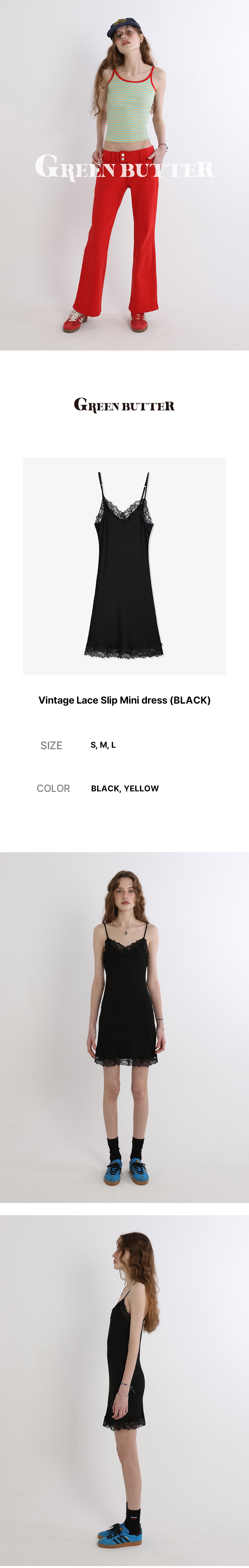 Greenbutter Women Vintage Lace Slip Mini dress Black 상세 이미지 2