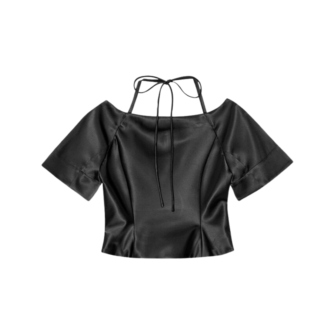 (W) Ganni Double Satin Fitted Open-Neck Blouse Black 상세 이미지 2