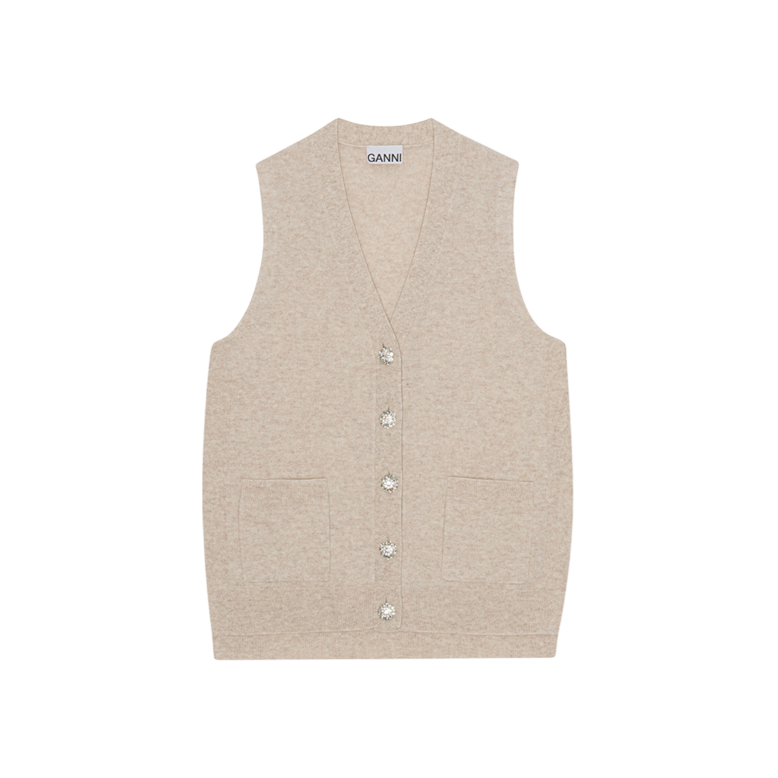 (W) Ganni Cashmere Mix Button Vest Oyster Gray 상세 이미지 1