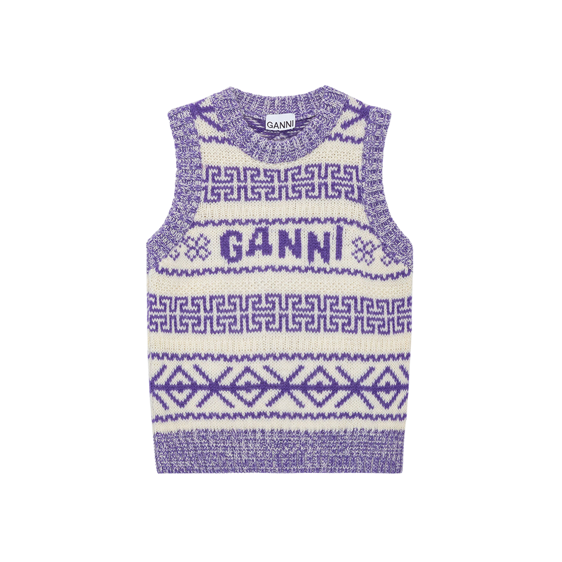 (W) Ganni Lambswool O-Neck Vest Simply Purple 상세 이미지 1