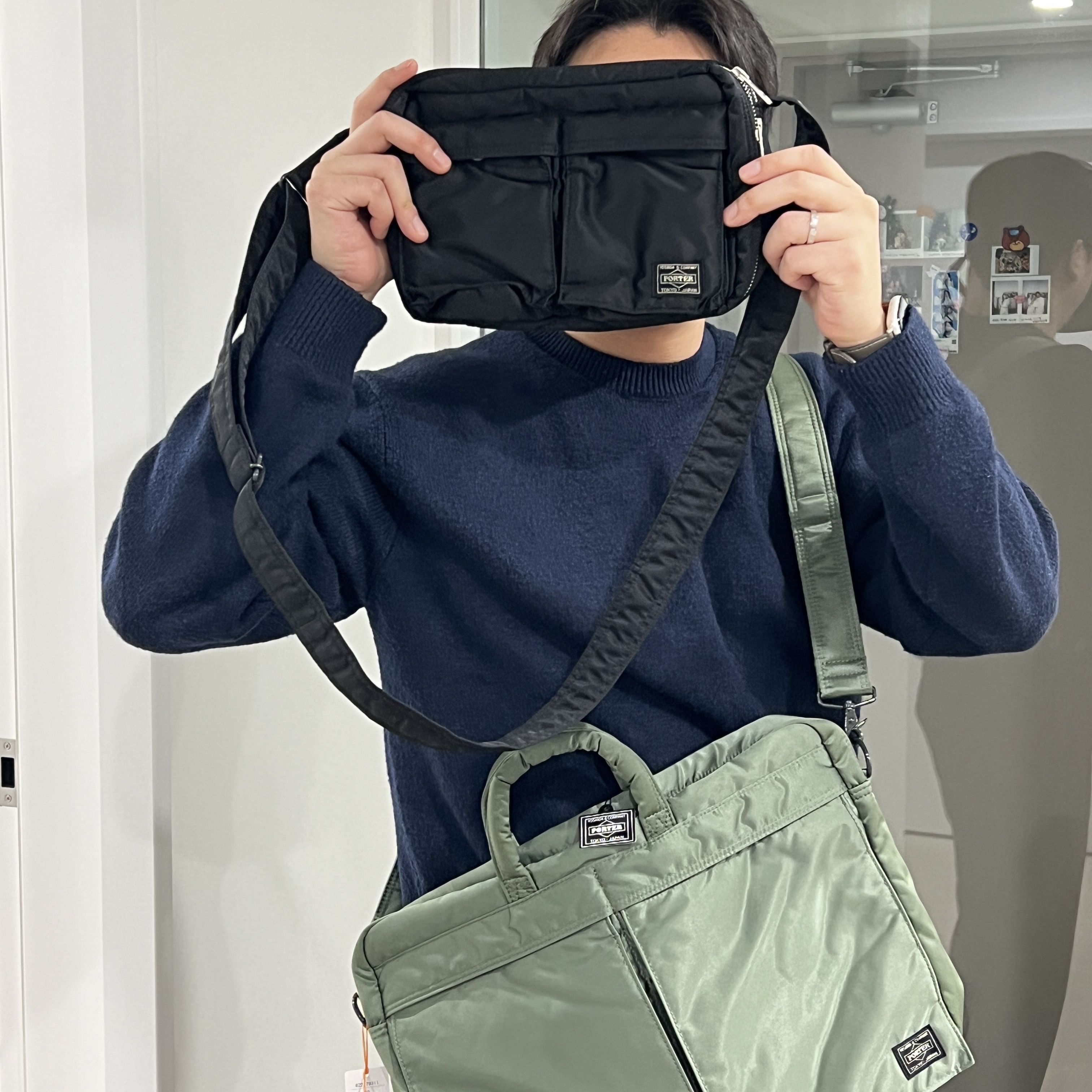 Porter Tanker 2Way Briefcase Sage Green 착용 스타일