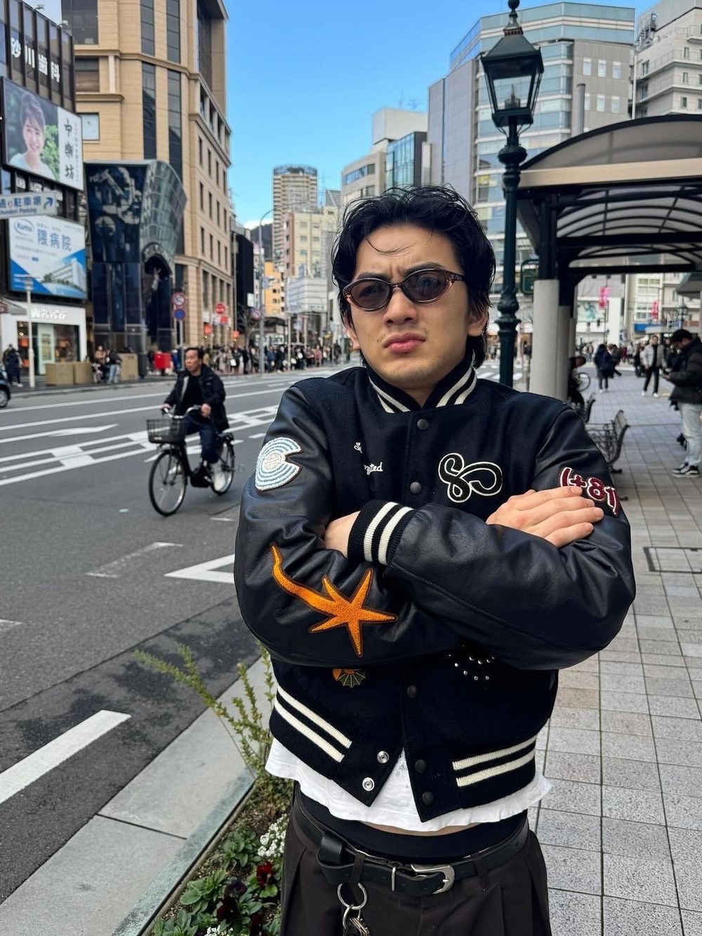 Stussy x Our Legacy x Denim Tears TTL Varsity Jacket Black, Supreme Tiger Varsity Jacket Black - 23FW 착용 스타일 - 4