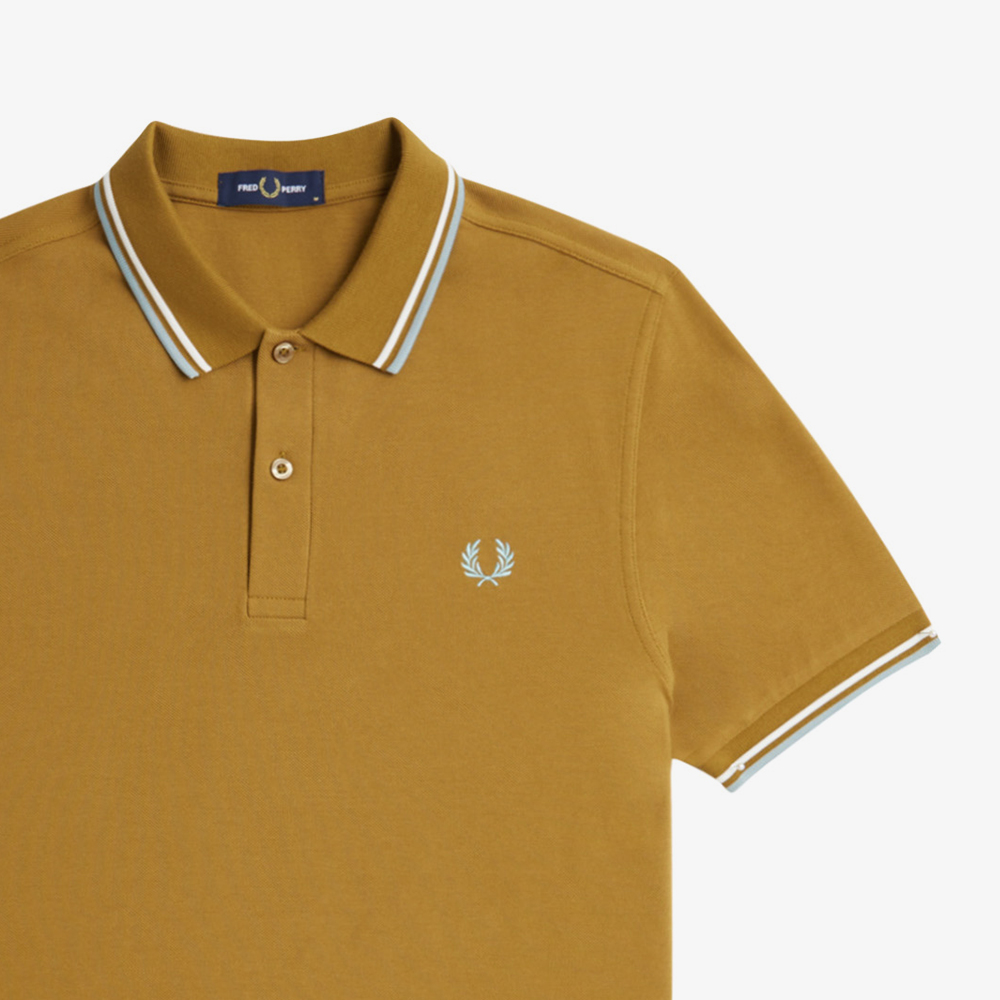 프레드페리 M3600 트윈 팁 프레드페리 셔츠 다크카라멜/스노우화이트/사이버블루(Fred Perry M3600 Twin Tipped Fred Perry Shirt Dark Caramel/Snow White/Silver Blue) - 5