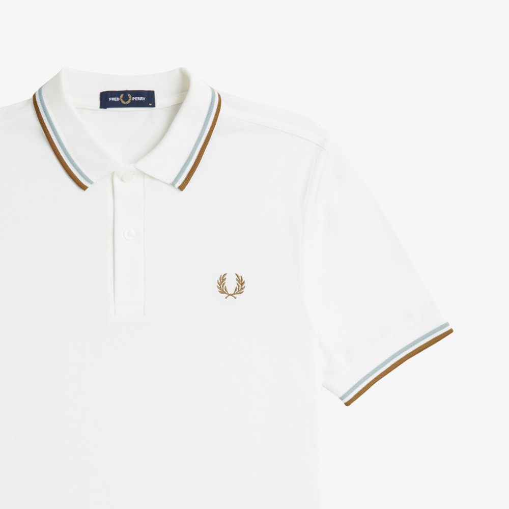 프레드페리 M3600 트윈 팁 프레드페리 셔츠 스노우화이트/사이버블루/다크카라멜(Fred Perry M3600 Twin Tipped Fred Perry Shirt Snow White/Silver Blue/Dark Caramel) - 5