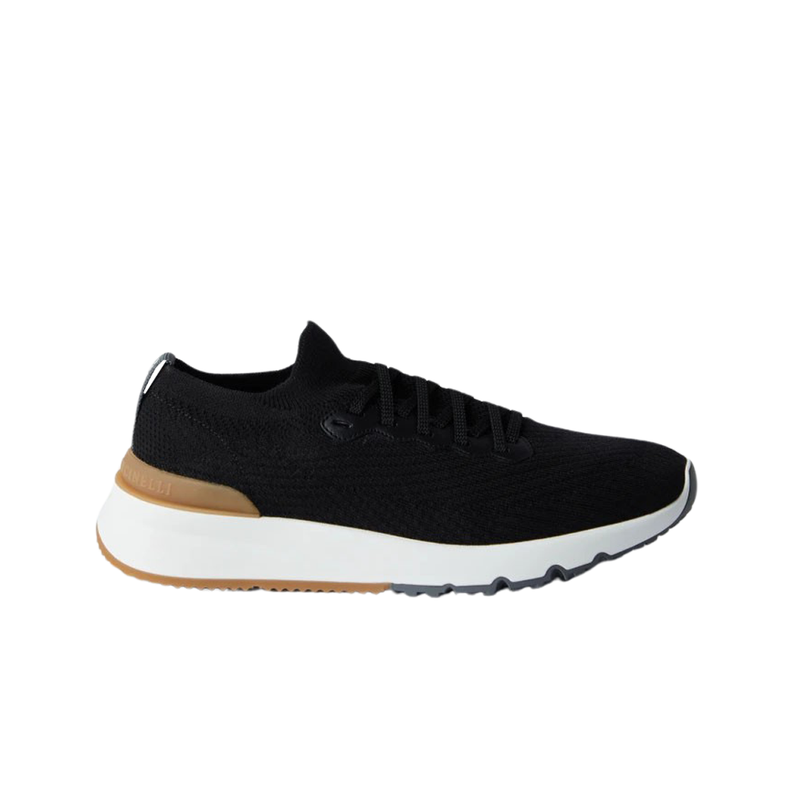 브루넬로 쿠치넬리 코튼 니트 세미 폴리쉬드 카프스킨 러너 블랙(Brunello Cucinelli Cotton Knit Semi Polished Calfskin Runners Black)