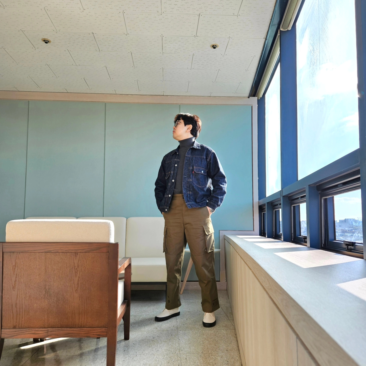 Fullcount 2102W-20 Type 2 Denim Jacket One Wash Indigo Blue - Red Tab, Omega Seamaster Planet Ocean 600M Co Axial Master Chronometer Steel Black 착용 스타일 - 5
