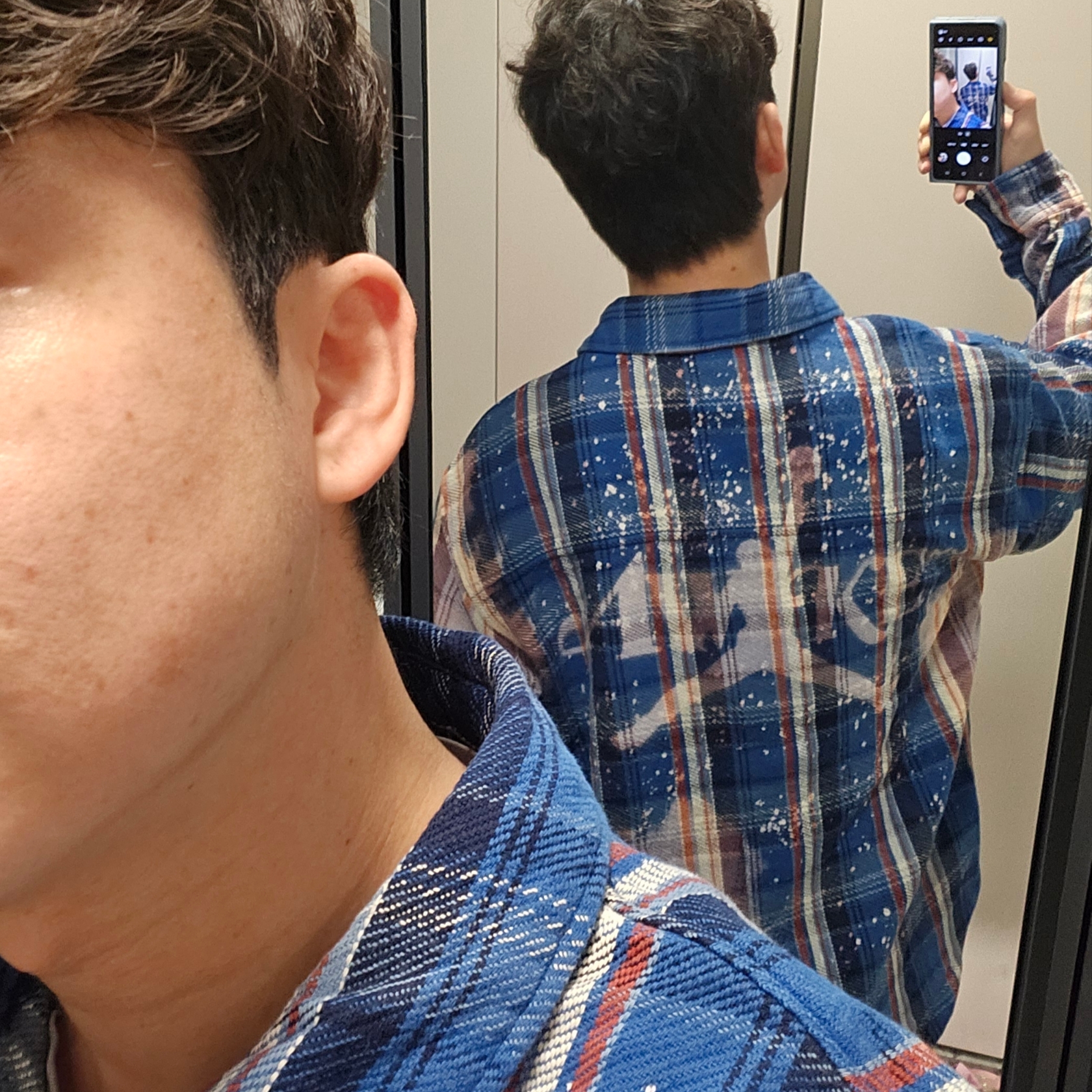 Jordan x Awake NY Flannel Shirt Blackened Blue (FQ5453-498) 착용 스타일 - 2